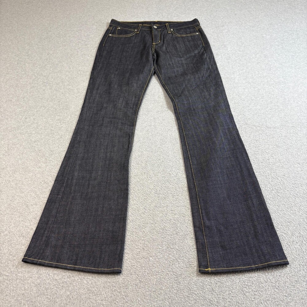Paper Denim & Cloth Jean Women 29x34 Blue Flare Raw Denim Made USA High Rise Y2K